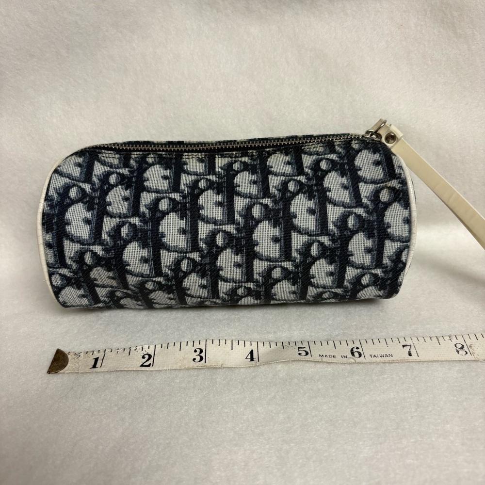 VTG CHRISTIAN DIOR Blue Trotter Canvas Barrel Wristlet Zipper Pouch - Picture 2 of 15